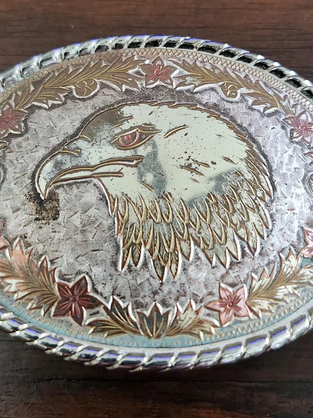 Vintage Eagle Belt Buckle - Silver and Gold Accent